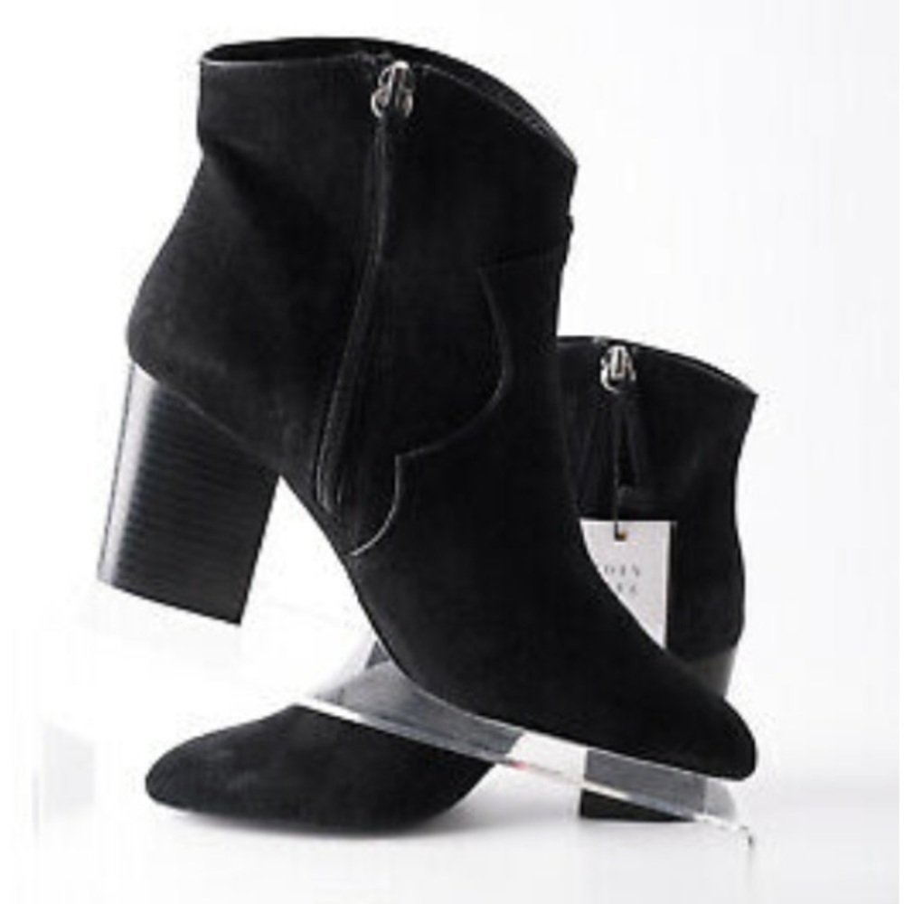 Zara Womens Black Leather Cowboy Ankle Boots Sz 10 - Picture 4 of 7